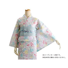 將圖片載入圖庫檢視器 Ladies&#39; Ro Cotton Yukata: Japanese Traditional Clothes - White Pastel Katazome Arabesque Goldfish
