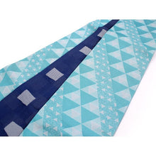 Load image into Gallery viewer, Women&#39;s Hanhaba-Obi for Japanese Traditional Kimono - Reversible Blue Green Triangle
