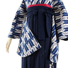 Load image into Gallery viewer, Women&#39;s Polyester Washable Two-Shaku-Sleeve Kimono for Hakama, Short Length, Blue, White, Arrow Pattern, Sakura, Free Size: Japanese Traditional Clothes
