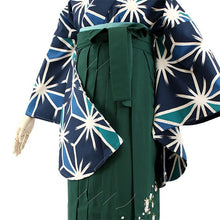 Load image into Gallery viewer, Women&#39;s Polyester Washable Two-Shaku-Sleeve Kimono for Hakama, Short Length, Navy Blue Hemp Leaves, Free Size: Japanese Traditional Clothes
