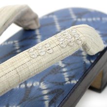 Load image into Gallery viewer, Women&#39;s paulownia Geta(Japanese Sandals) for Japanese Traditional Kimono/Yukata: Coating stand Blue cloth flake design unbleached cloth dot Clog thong 23.0 - 24.5cm
