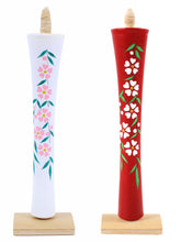 Load image into Gallery viewer,  Japanese candle Ikari type Weeping cherry pattern 15 monme 16.5 cm hand-painted two-piece candle &amp; candlestick set
