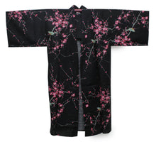 將圖片載入圖庫檢視器 Women&#39;s Happi Coat: Kimono Robe - Plum &amp; Bush Warbler Black
