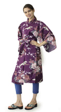 画像をギャラリービューアに読み込む, Women&#39;s Happi Coat: Kimono Robe - Flying Crane &amp; Peony Purple

