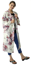 將圖片載入圖庫檢視器 Women&#39;s Happi Coat: Kimono Robe - Flying Crane &amp; Peony White
