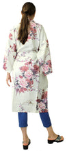 將圖片載入圖庫檢視器 Women&#39;s Happi Coat: Kimono Robe - Flying Crane &amp; Peony White
