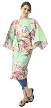 画像をギャラリービューアに読み込む, Women&#39;s Happi Coat: Kimono Robe - Flowers in Bloom Turquois
