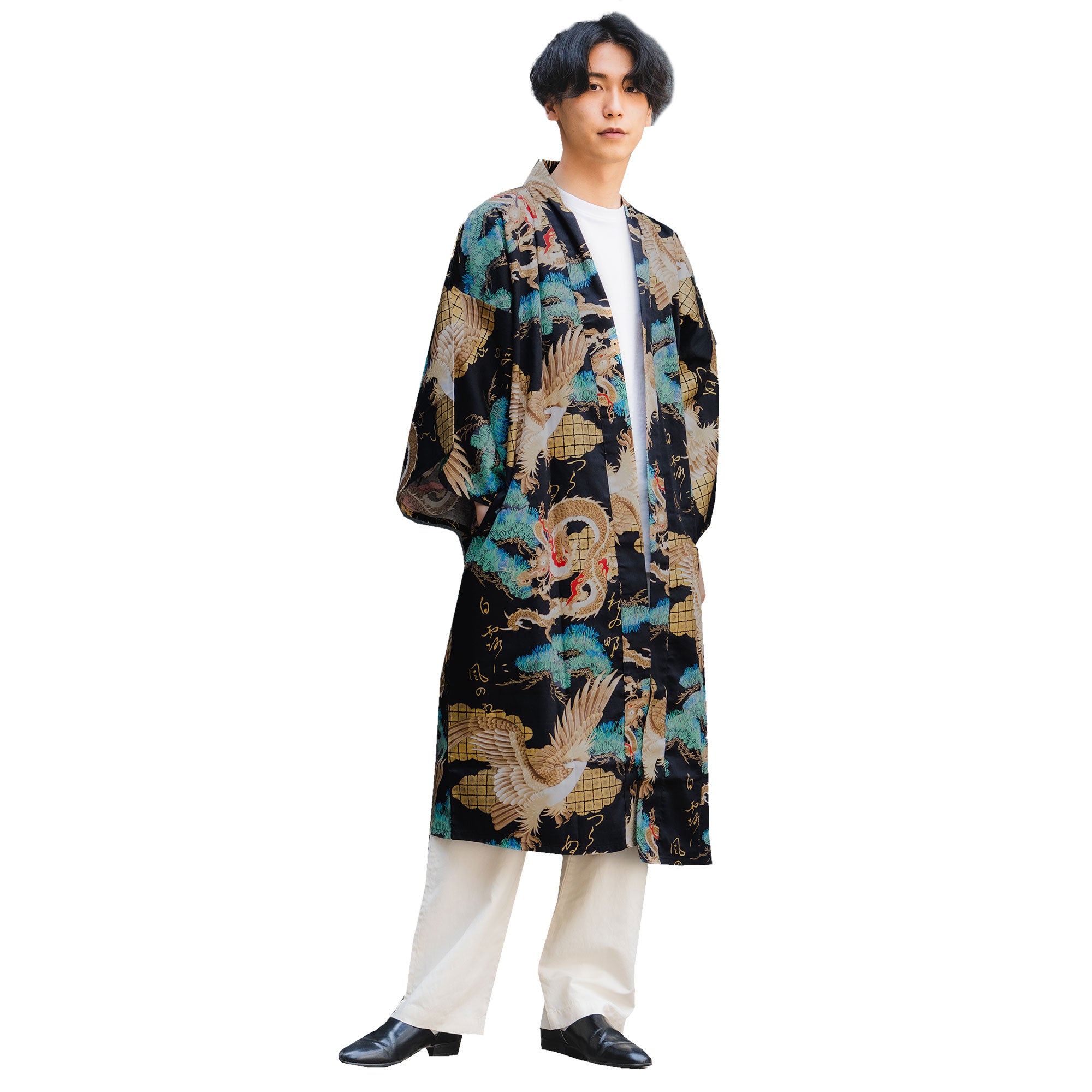 Men's Happi Coat: Kimono Robe - Dragon & Eagle BLACK – Kyoto