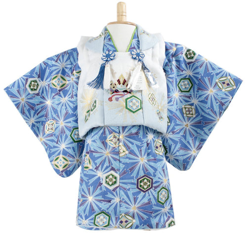 Baby Separate Kimono 3 Item Set : Japanese Traditional Clothes- White x Blue