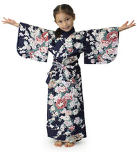 画像をギャラリービューアに読み込む, Girl&#39;s Easy Yukata / Kimono Robe : Japanese Traditional Clothes - Princess &amp; Peony Navy

