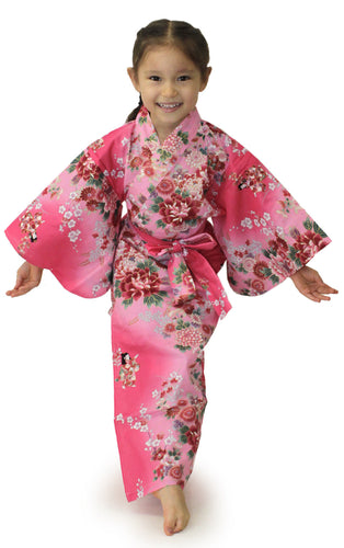 Girl's Easy Yukata / Kimono Robe : Japanese Traditional Clothes - Dolls in Color Gradation Pink