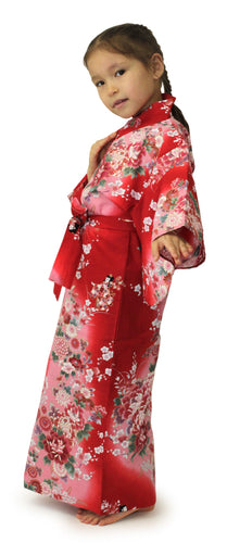 Girl's Easy Yukata / Kimono Robe : Japanese Traditional Clothes - Dolls in Color Gradation Red